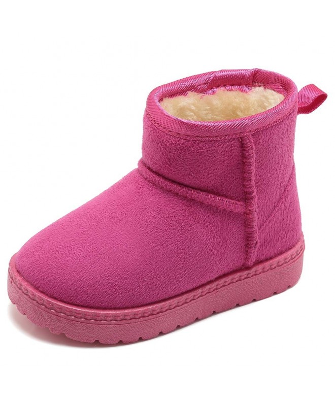 Snow Boots Girl's and Boys Winter Snow Boots Fur Outdoor Slip-on Boots (Toddler/Little Kids) - 63.rose Red - CV18KQKKXD6 $31.18