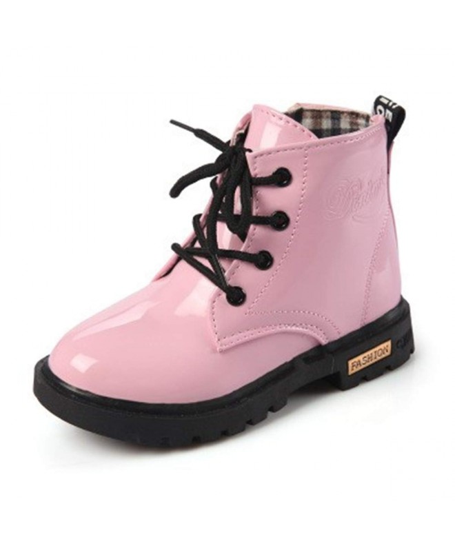 Snow Boots Kids Boys Girls Waterproof Side Zipper Lace-Up Ankle Rain Martin Boots (Toddler/Little Kid) - A-pink - CB18ISSSUIN...