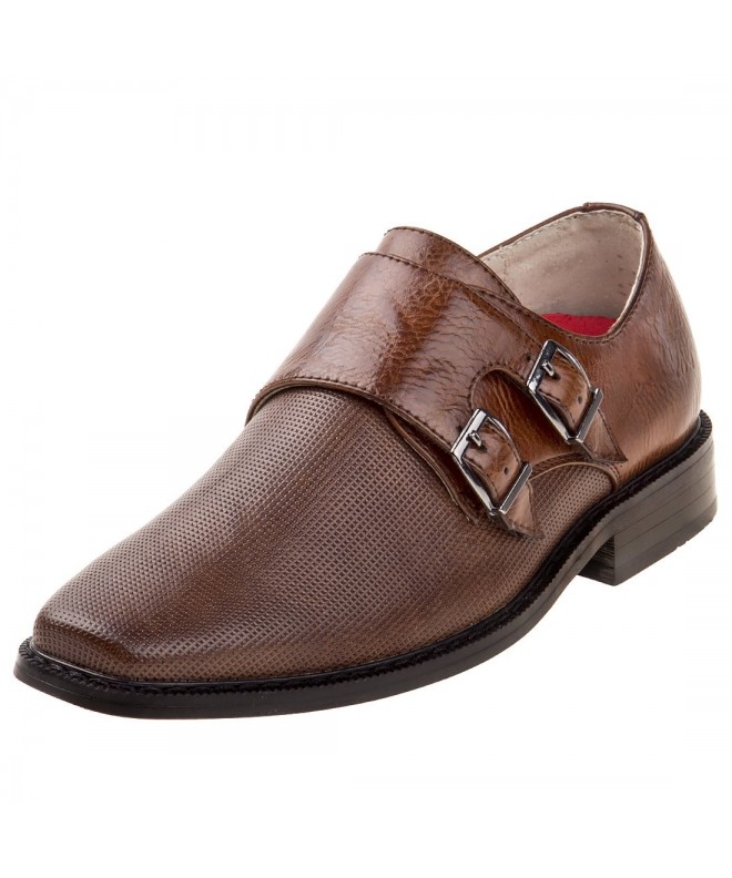 Oxfords Boy's Dressy Textured Shoe with Double Buckle (Little Kid - Big Kid) - Brown - CW1890IMNE8 $32.38