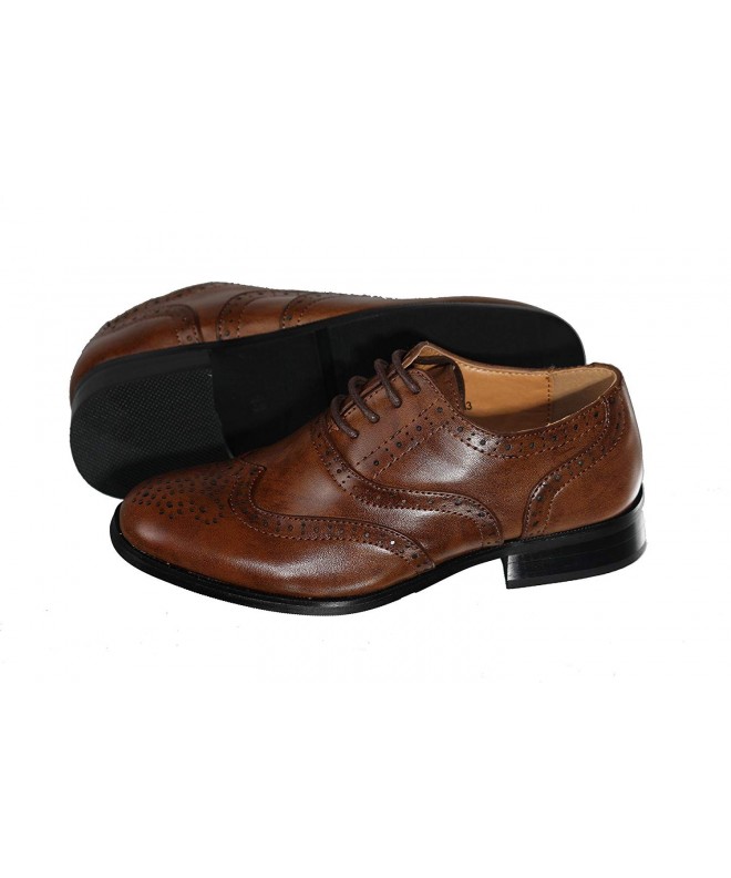 Oxfords Boys Brown Oxford Pattern Lace Up Formal Dress Shoes - C8188K5N6DD $66.46