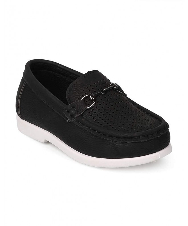 Oxfords Leatherette Round Toe Perforated Chain Slip On Loafer (Toddler) EJ47 - Black - CH12CFDA5TV $40.24